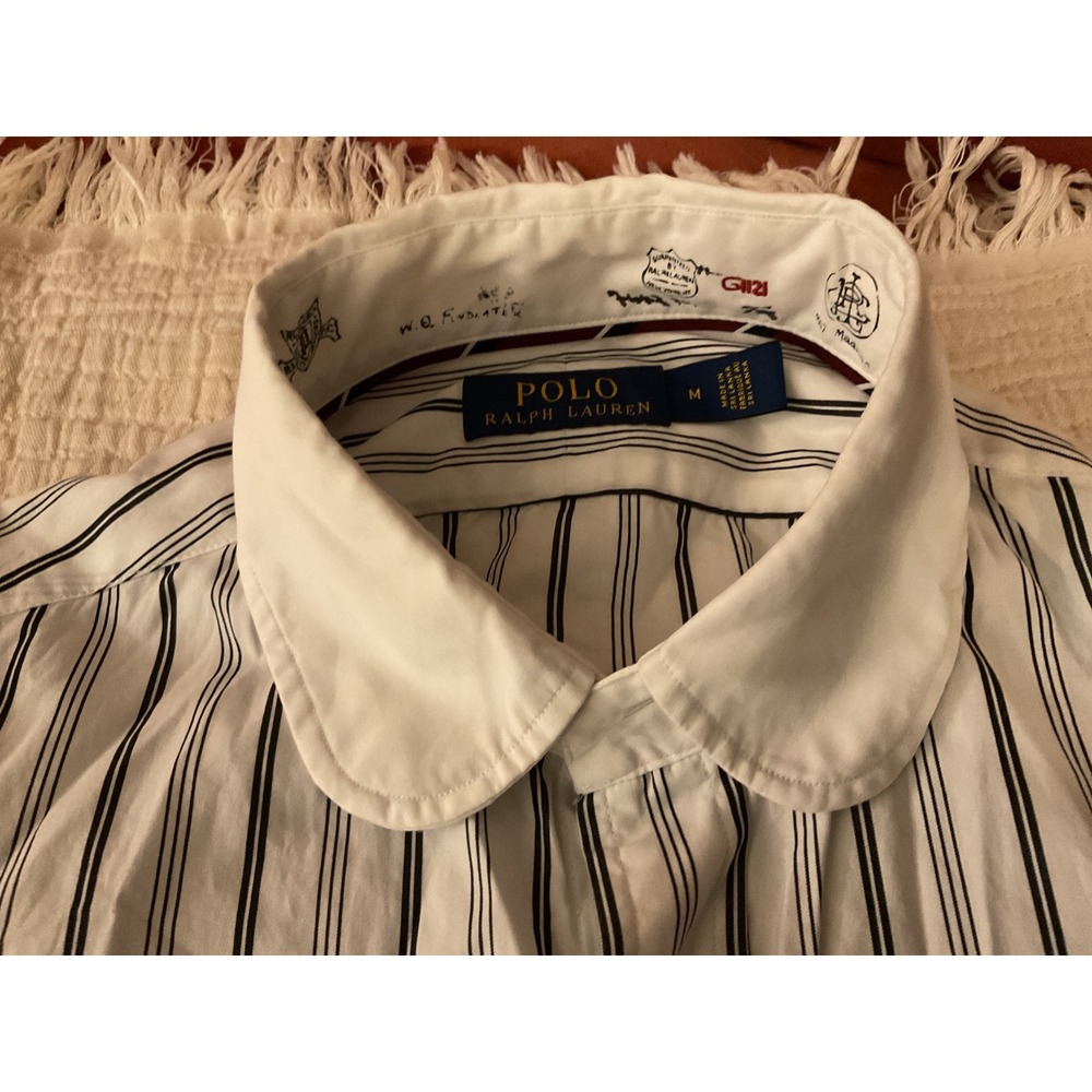 Polo Ralph Lauren Skull Crossbones Stripe Club Collar Shirt Mens M White Blue